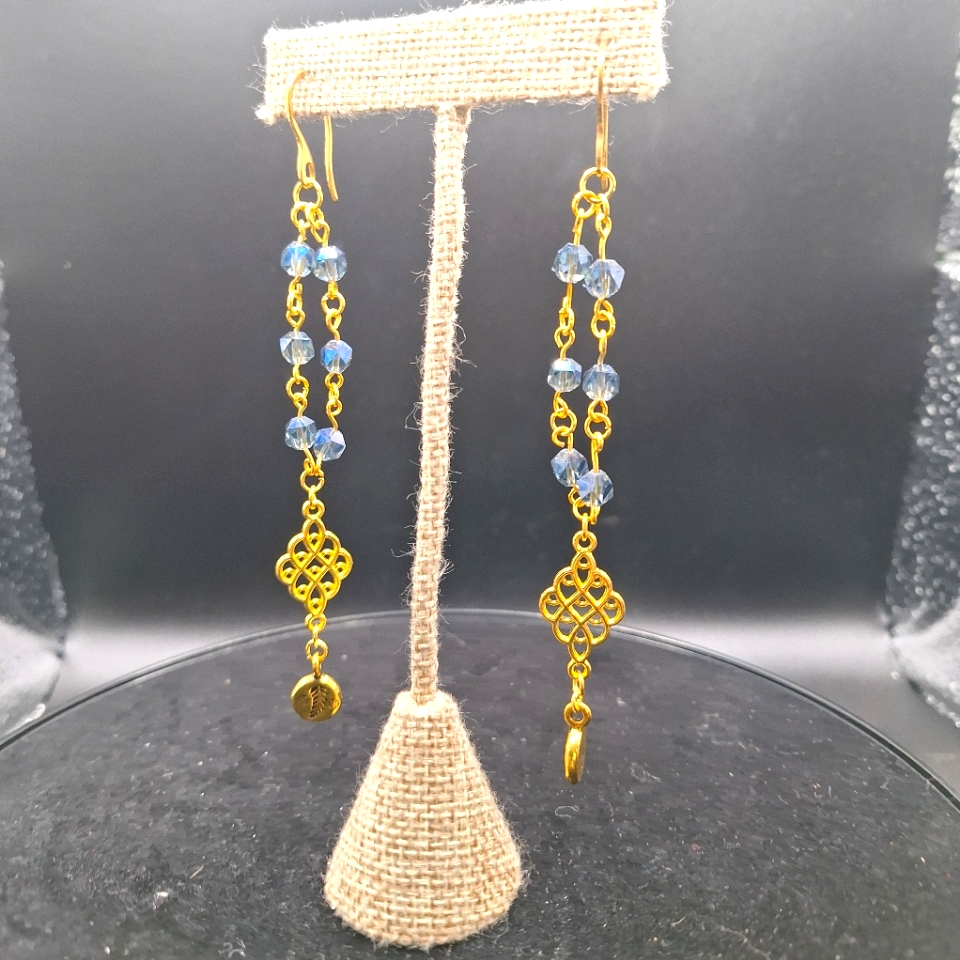 Elegant Gold And Blue Dangle Earrings